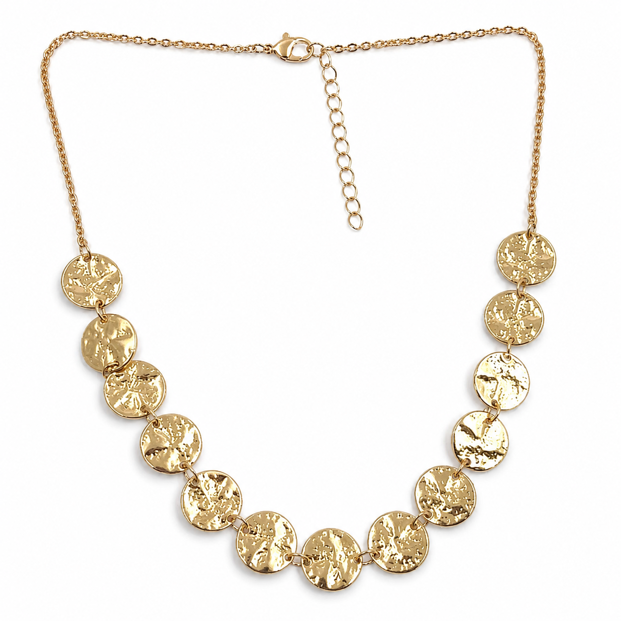 Gold Textured Coin Charm Necklace