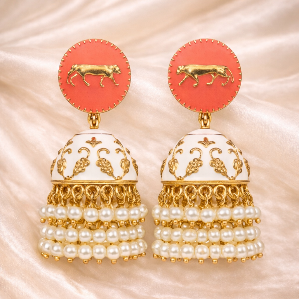 Gold Plated Enamel Jhumki Earrings