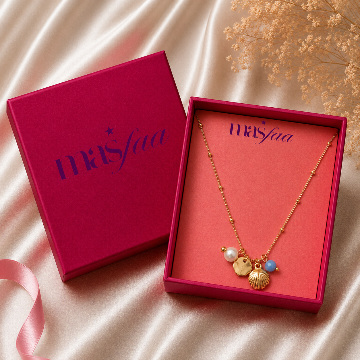 Gold Seashell Charm Pendant Necklace