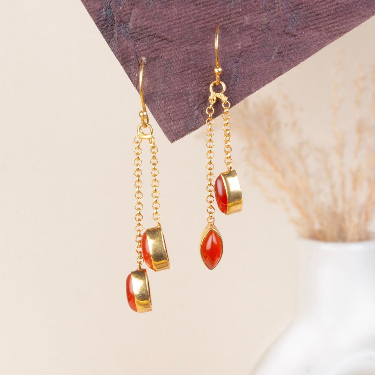 925 Sterling Silver Carnelian Earrings with 2.5 Micron Gold Plating | Handmade Gemstone Earrings for Women | Party Wear Jewelry