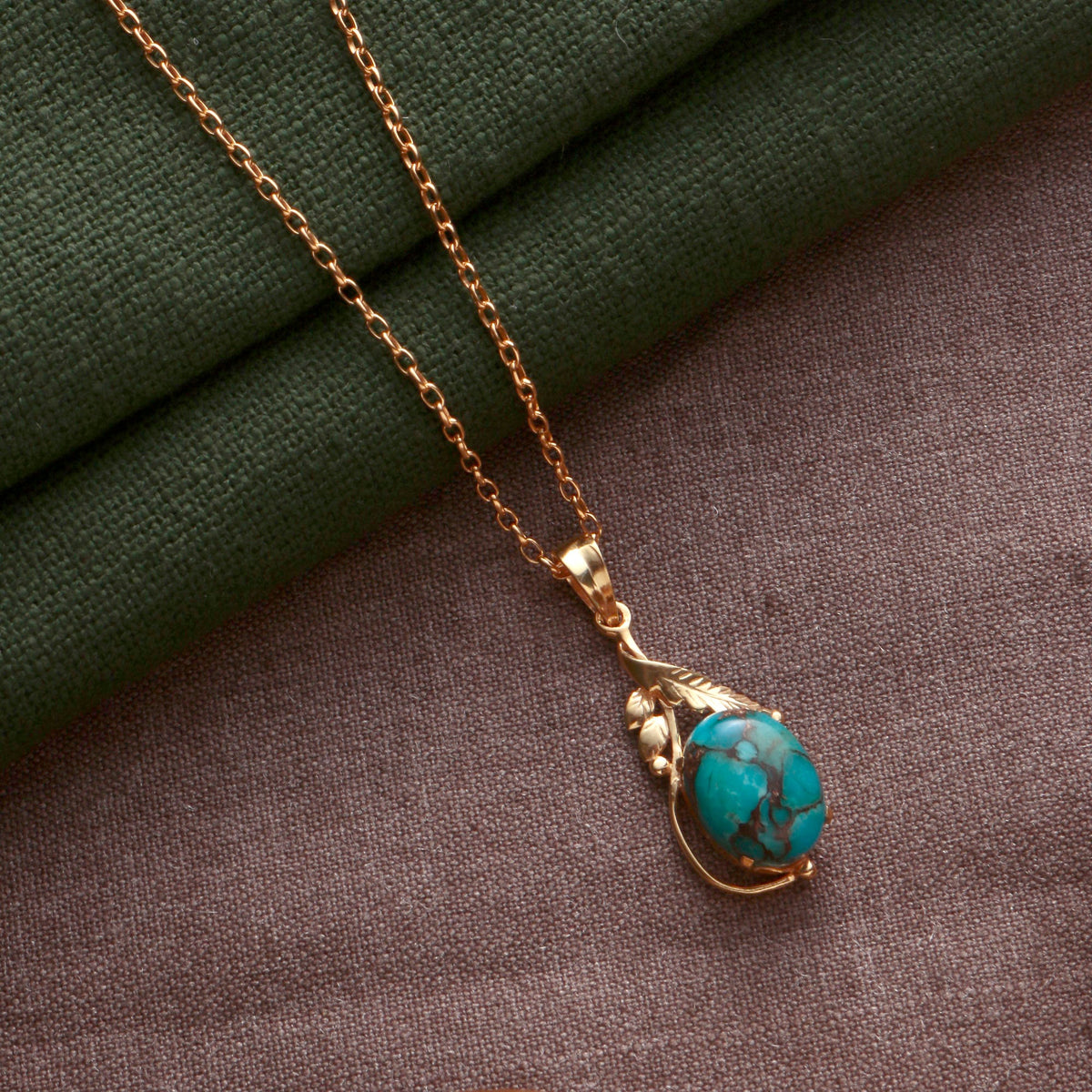 925 Sterling Silver Gold Plated Turquoise Pendant For Women, Handcrafted Gemstone Jewelry