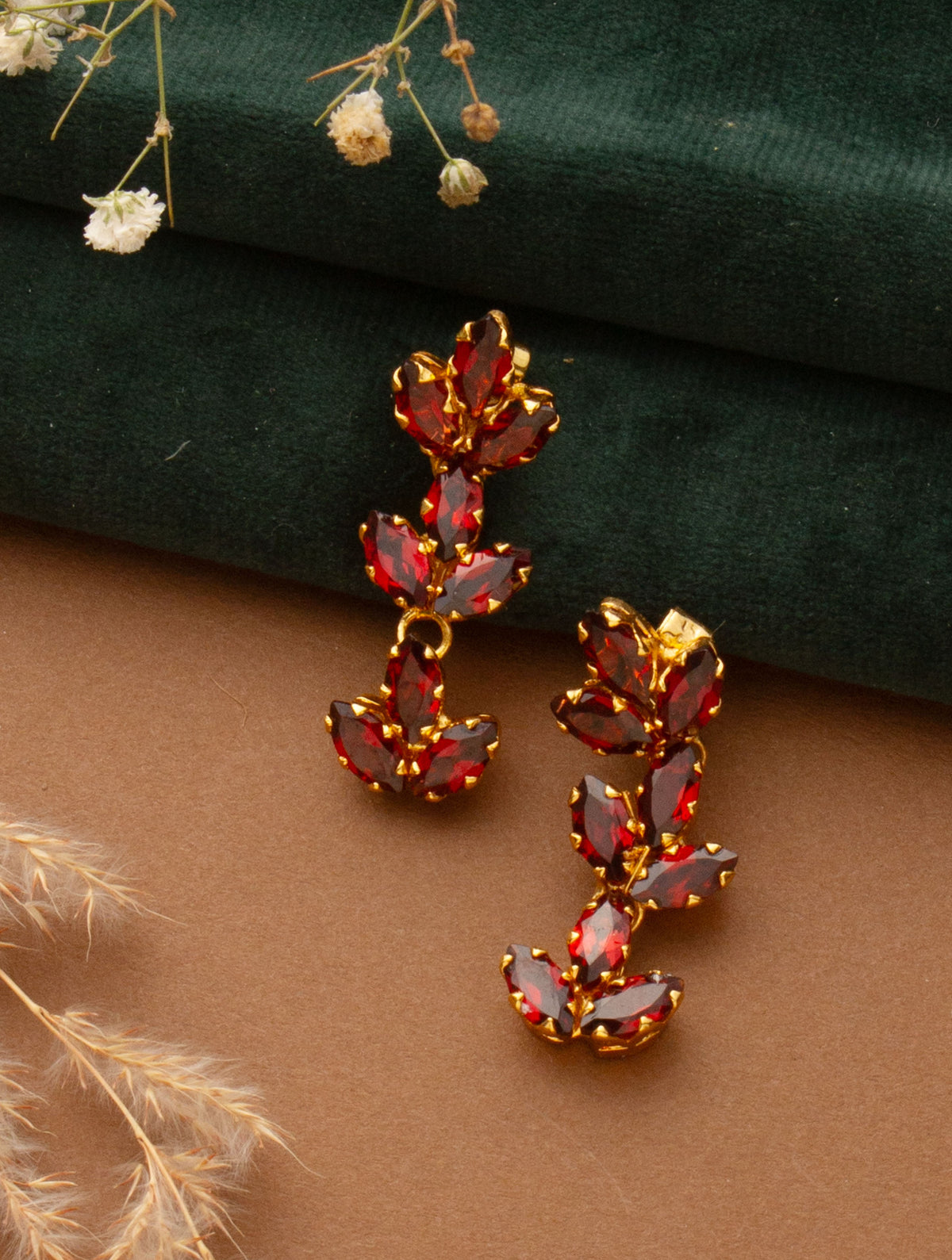 925 Sterling Silver Gold Plated Garnet Earrings for Women | Handmade Jewelry