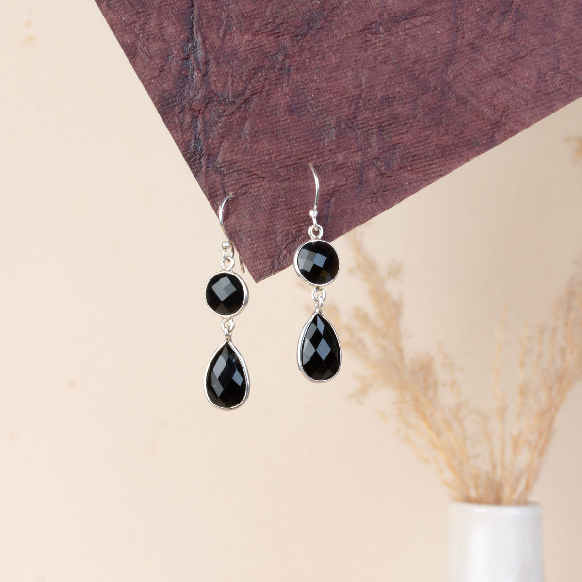 925 Sterling Silver Black Onyx Earrings for Women | Gemstone Stud Earrings | Handmade Daily Wear Silver Jewelry Gift