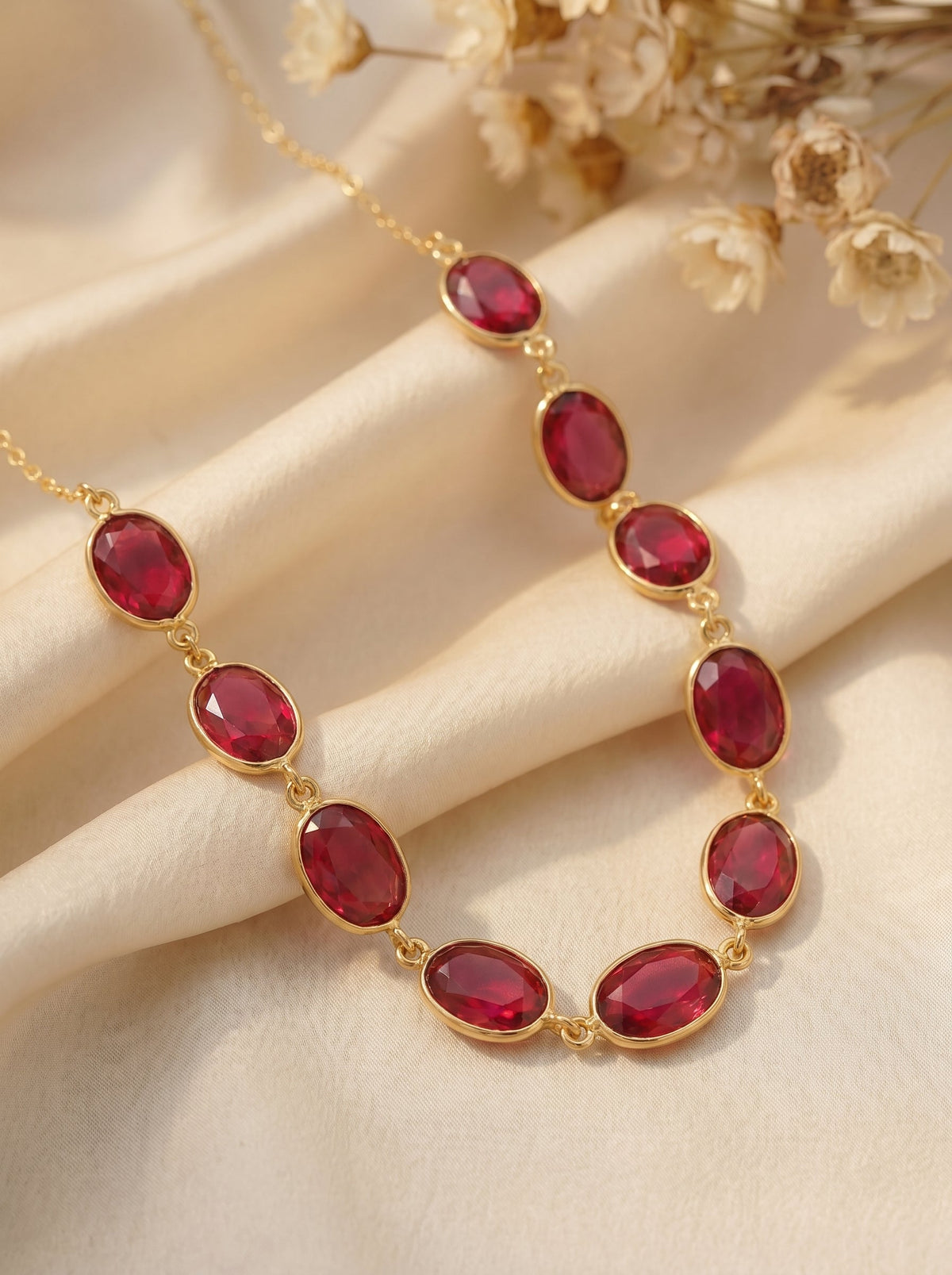 Ruby Red Oval  Crystal Statement Necklace for Women, Elegant Party & Wedding Jewellery