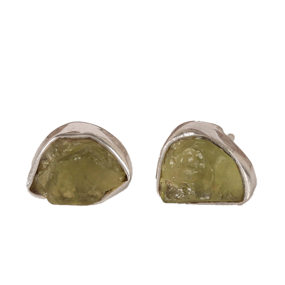 925 Silver Uncut Peridot Stud Earrings | Handmade Natural Stone: Uncut Peridot Stone | Lightweight Women’s Jewelry