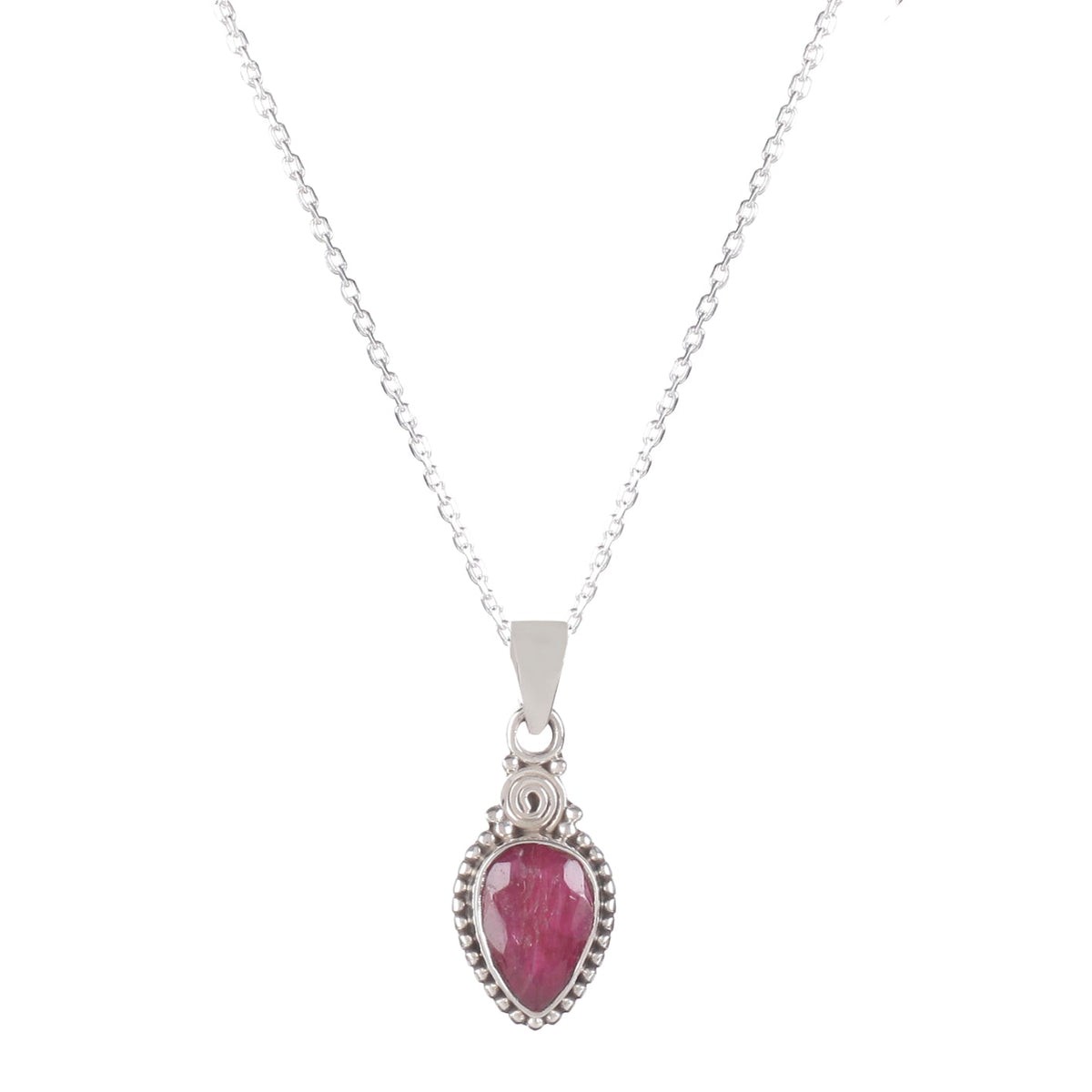 925 Sterling Silver Ruby Pendant Necklace for Women with 18" Chain | Handmade Minimalist Jewelry | Elegant Sparkling Design | Size 2.1x1 cm |