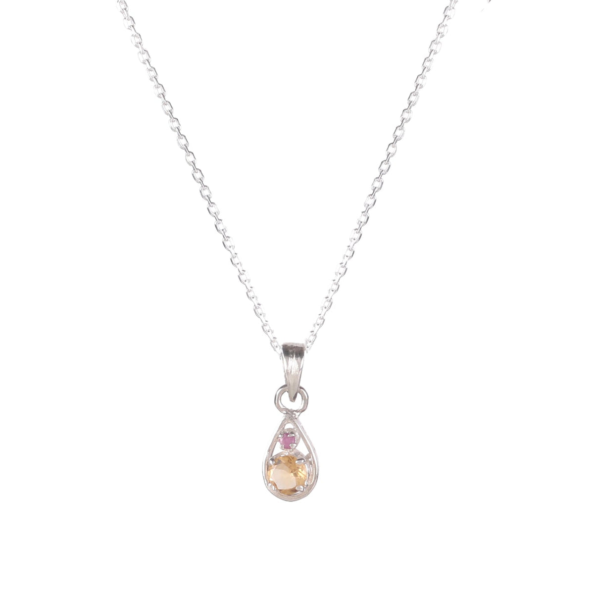 925 Sterling Silver Citrine Pendant Necklace for Women with 18" Chain | Handmade Minimalist Jewelry | Elegant Sparkling Design | Size 2.1x0.8 cm |