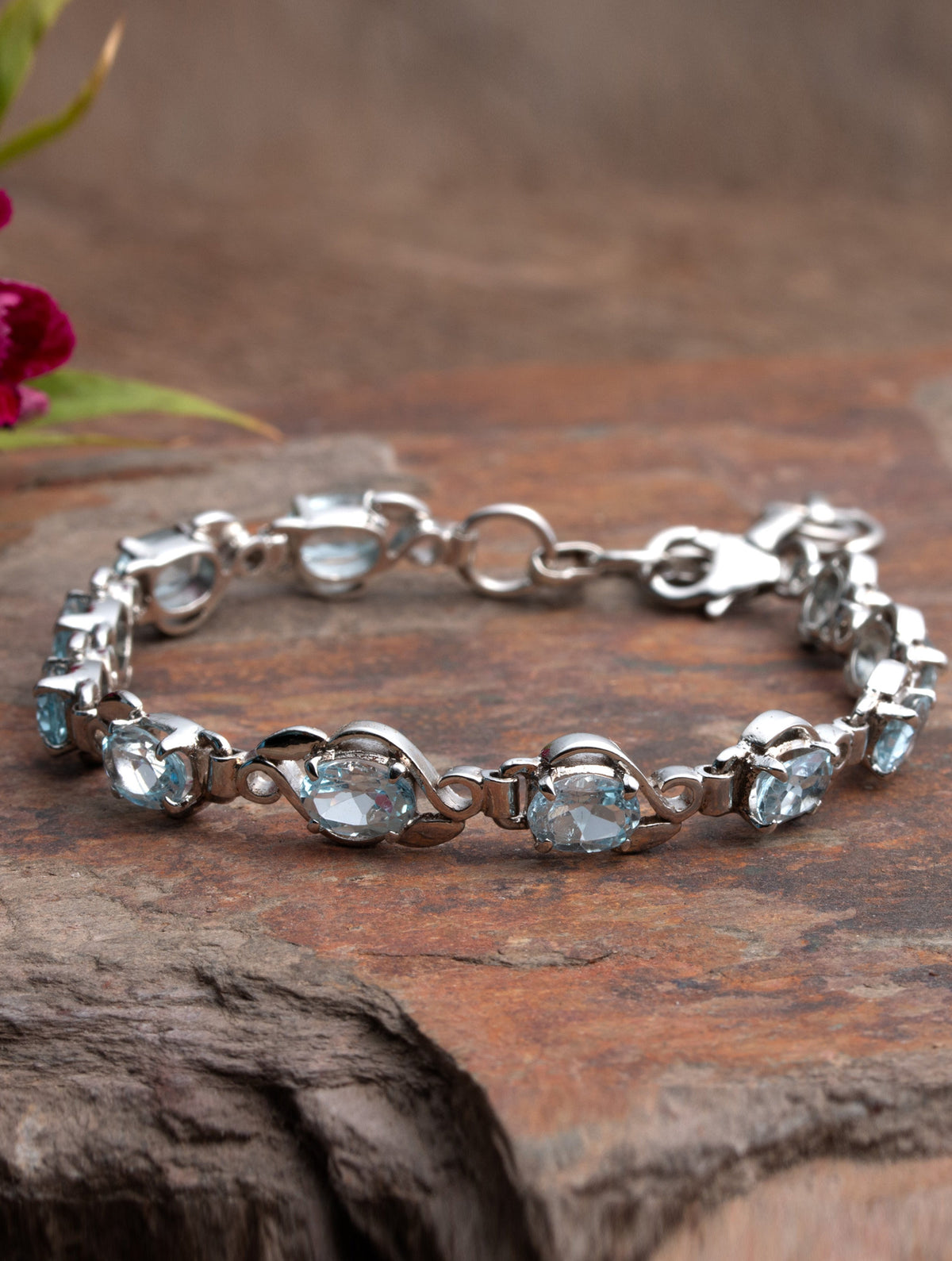 925 Sterling Silver Blue Topaz Bracelet for Women Handmade Gemstone Bracelet Elegant Jewelry Gift for Her