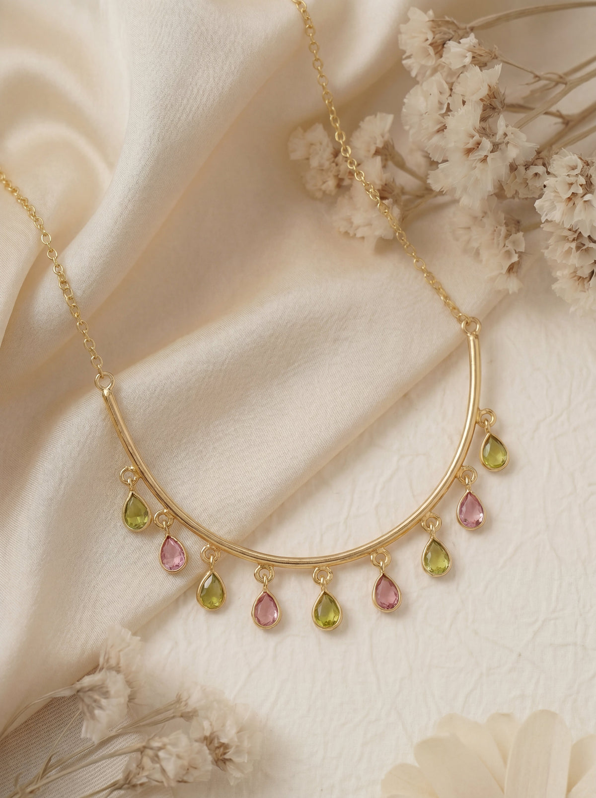 Multicolor Crystal Bar Charm  Elegant Statement Necklace for Women