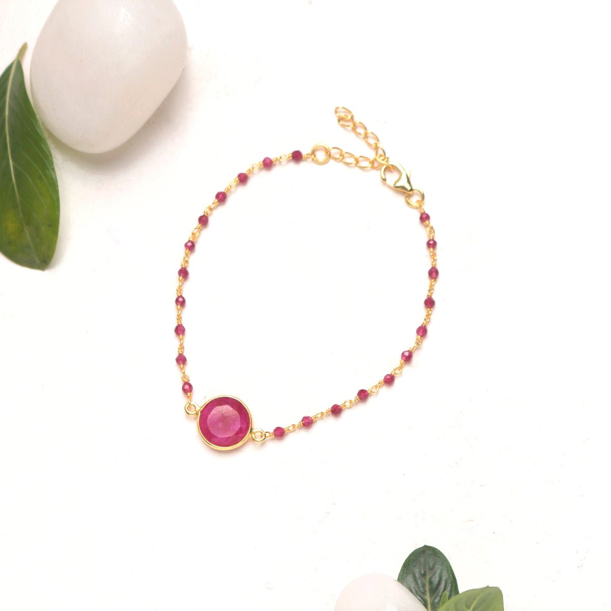 925 Sterling Silver Ruby Gold Plated Bracelet for Women Handmade Gemstone Bracelet Elegant Silver Jewelry Gift for Her