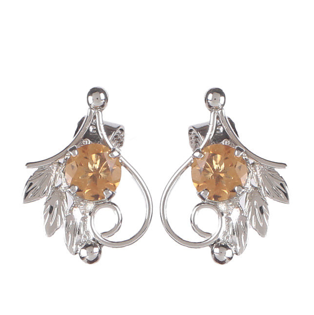925 Sterling Silver Earrings with Citrine | Handmade Minimalist Jewelry | Elegant Timeless Design | Size 1.9x1.3 cm | One Pair