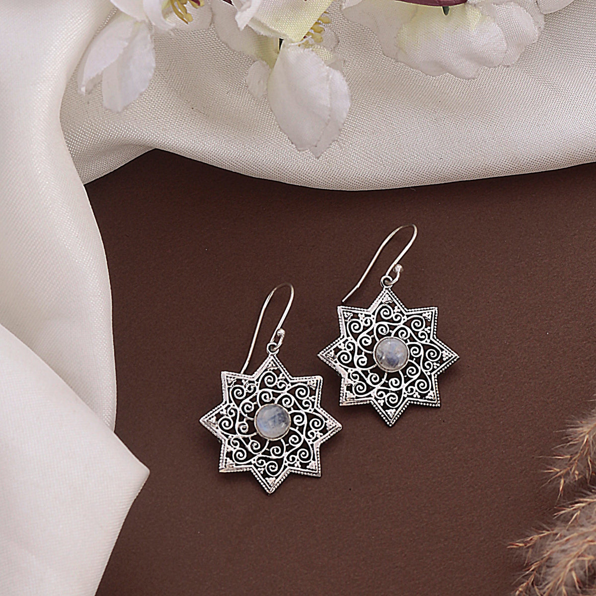 925 Sterling Silver Moonstone Gemstone Earrings for Women | Ethereal Boho Jewelry