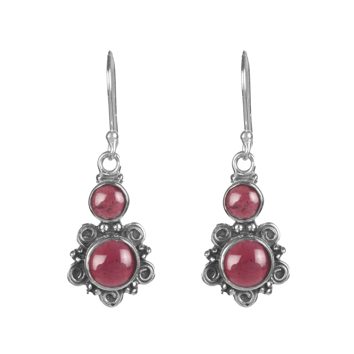 925 Sterling Silver Garnet Earrings Handcrafted with Earwire clouser