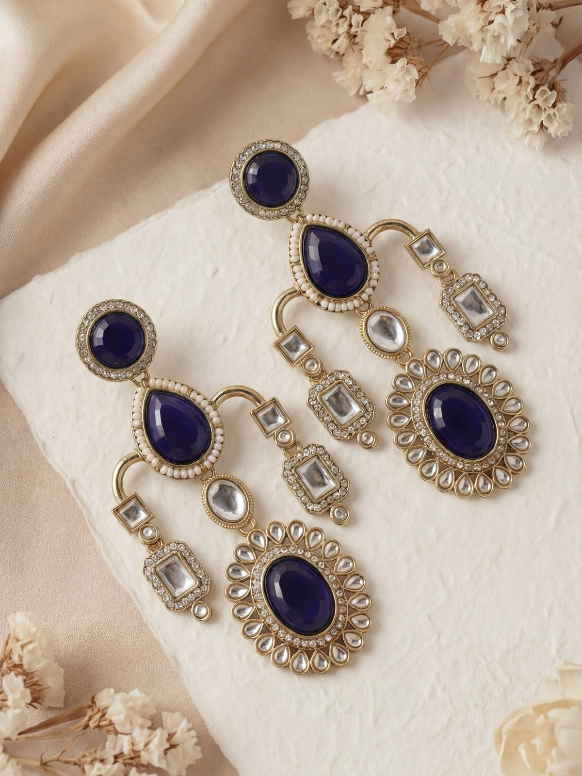 Handcrafted Blue Stone Big Chandelier Earring
