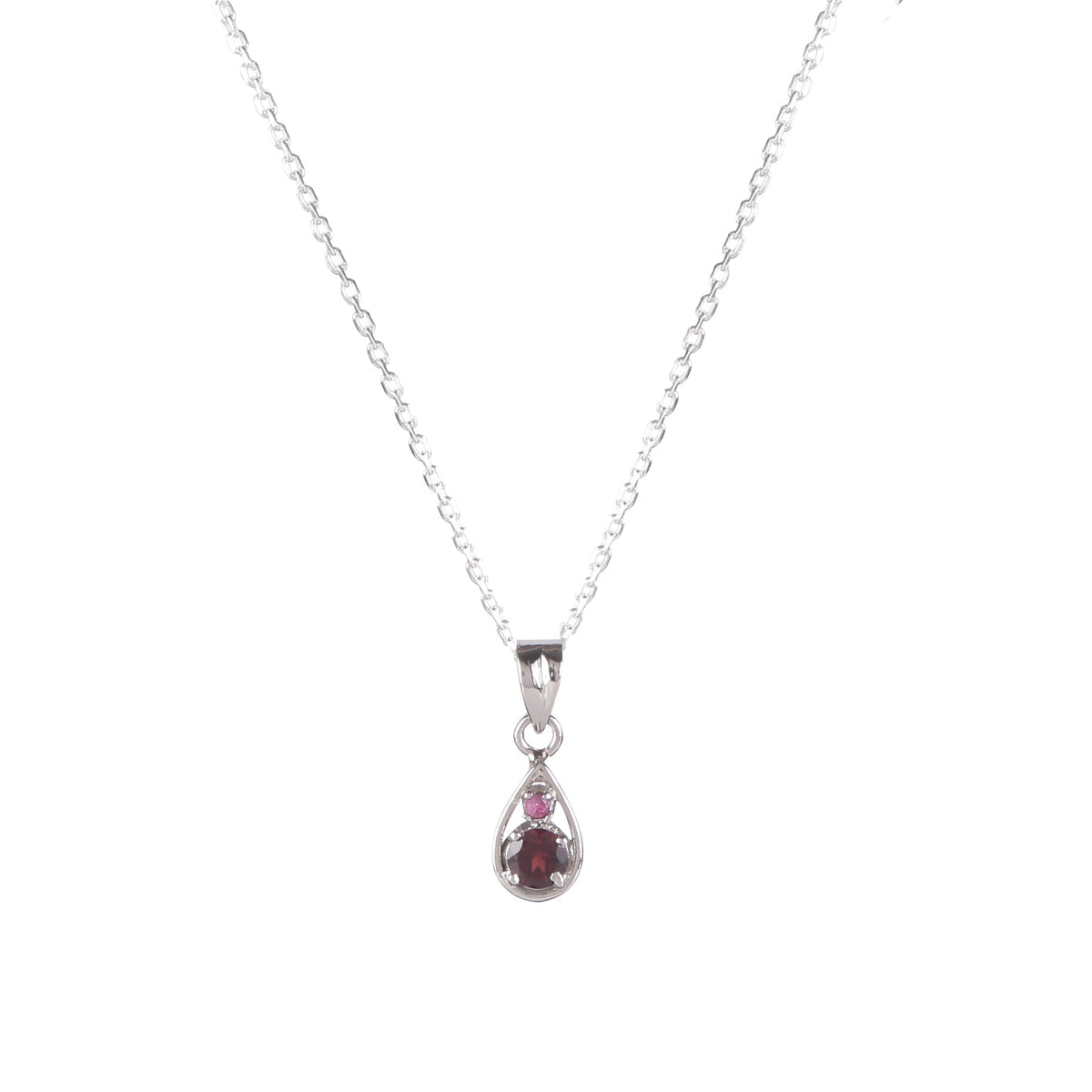 925 Sterling Silver Garnet Pendant Necklace for Women with 18" Chain | Handmade Minimalist Jewelry | Elegant Sparkling Design | Size 2.3x8 cm |