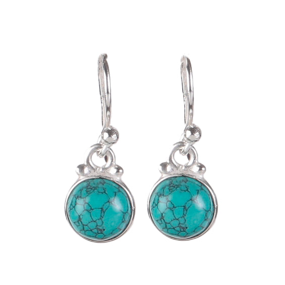 925 Silver Earrings with Turquoise handmade in bezel setting with ball earwire