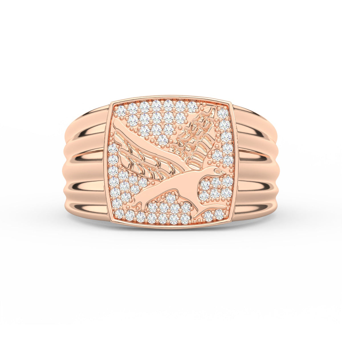 0.30Ct Round Cut Moissanite Men’s Flying Eagle Ring 14K Yellow Gold Plated