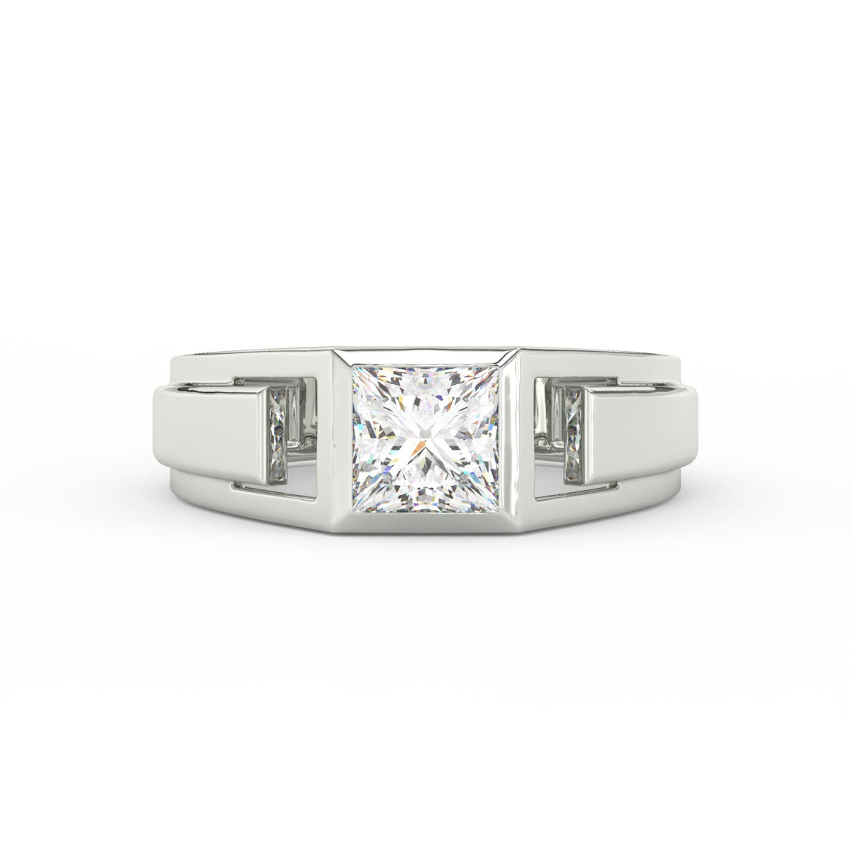 2Ct Princess Cut Moissanite Men’s Solitaire Ring 14K Yellow Gold Plated