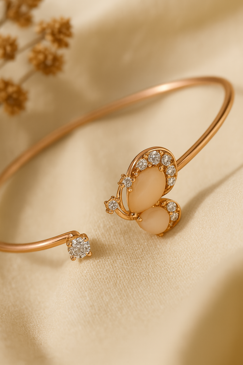 Anuradha Art Jewellery rose gold finish floral design with shimmering white stone stud Adjustable cuff bracelet, Kada bracelet for women and girls.