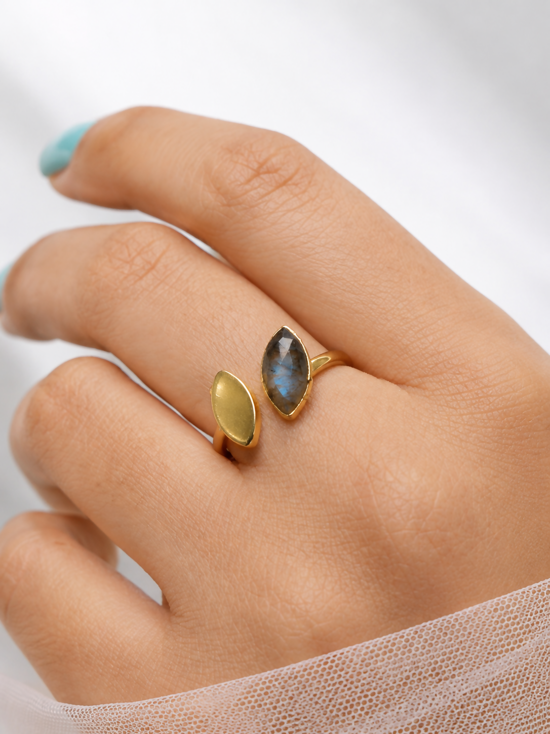 Luna Marquise Labradorite Gold Plated 925 Sterling Silver Ring