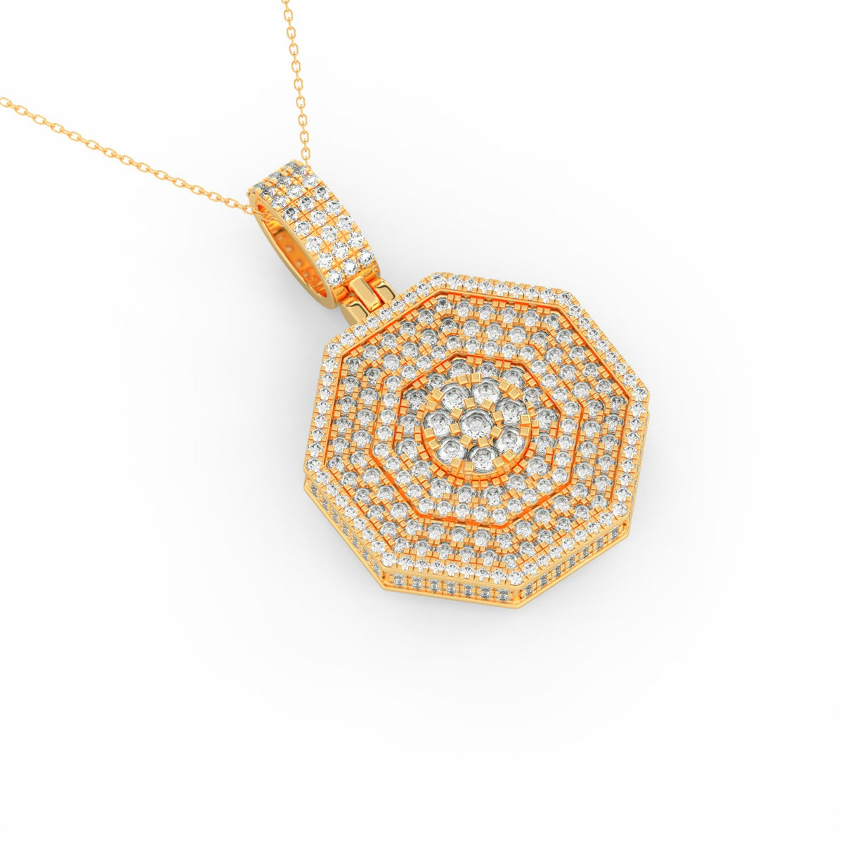2Ct Round Cut Moissanite Hexagonal Cluster Pendant Necklace 14K Yellow Gold Plated