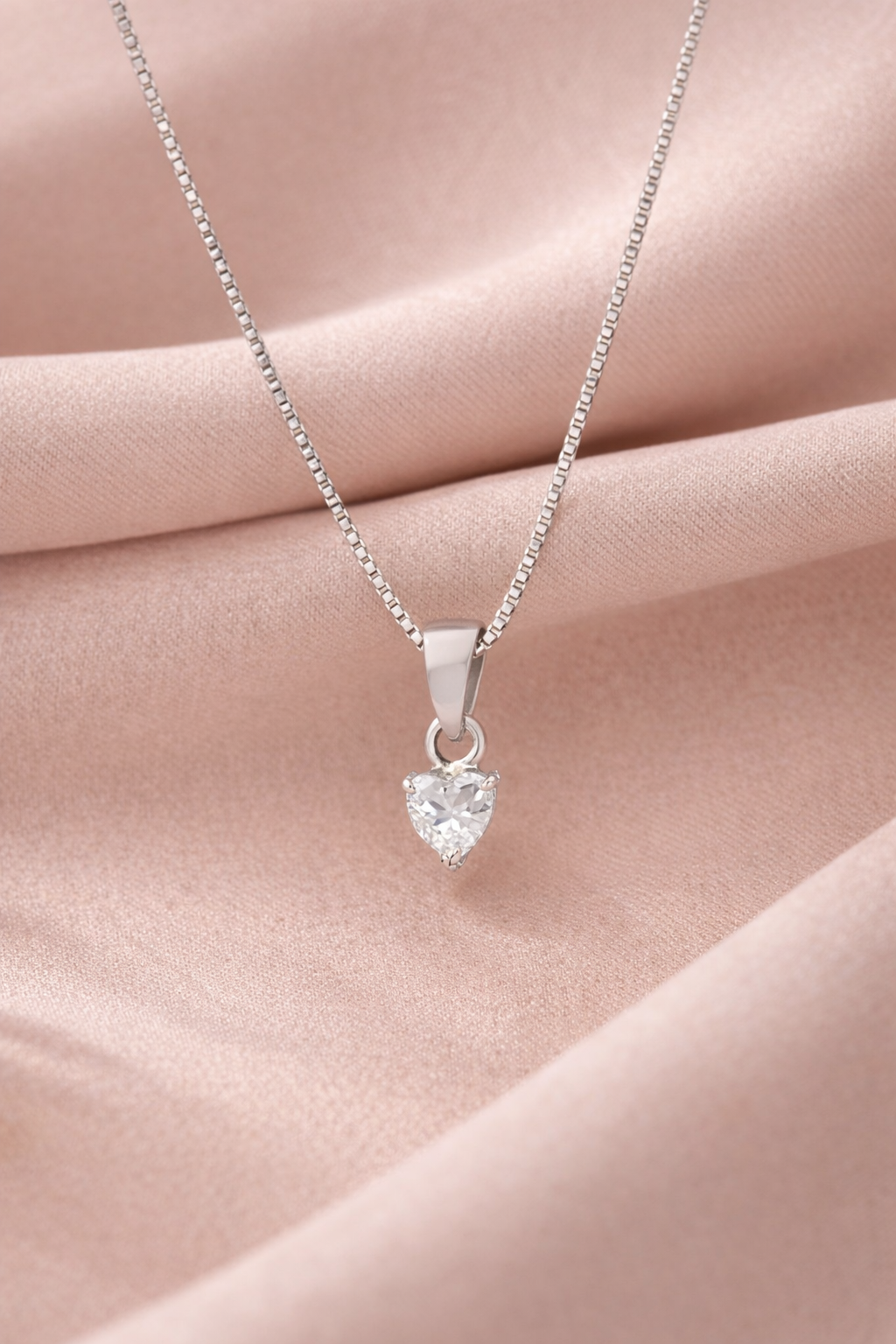 Elegant Sterling Silver Heart Design White Single Stone Cubic Zirconia  Pendant Charm