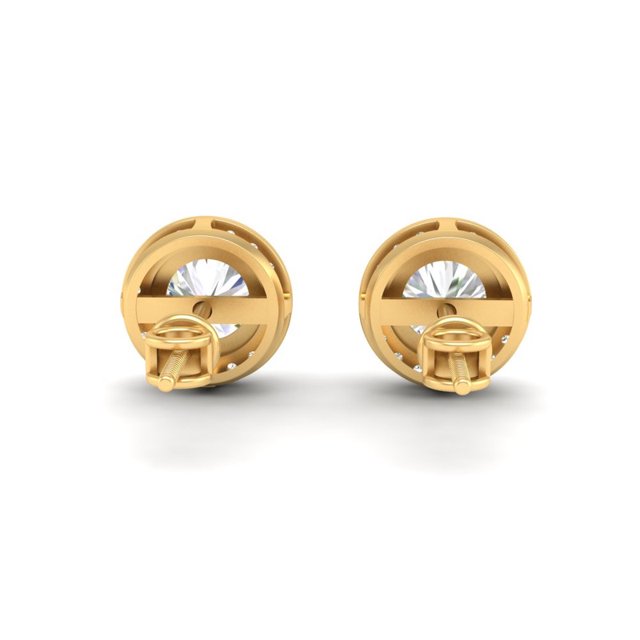 2.94Ct Round Cut Moissanite Halo Stud Earrings 14K Gold Plated Screw Back