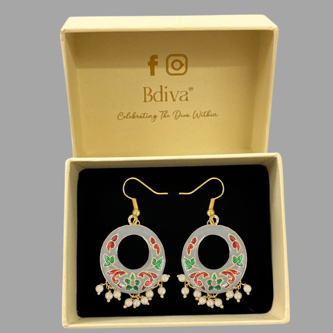 Gold-Plated Enamel Pearl Earrings
