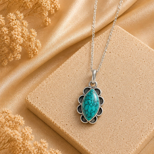 925 Sterling Silver Turquoise Gemstone Floral Design Pendant