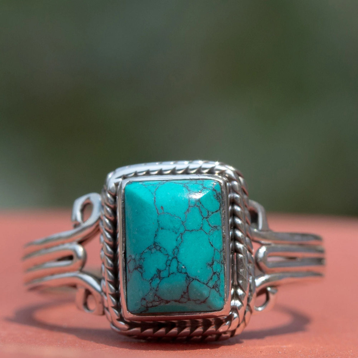 925 Sterling Silver Turquoise Ring for Women Handmade Gemstone Ring Adjustable Statement Jewelry Birthday Gift