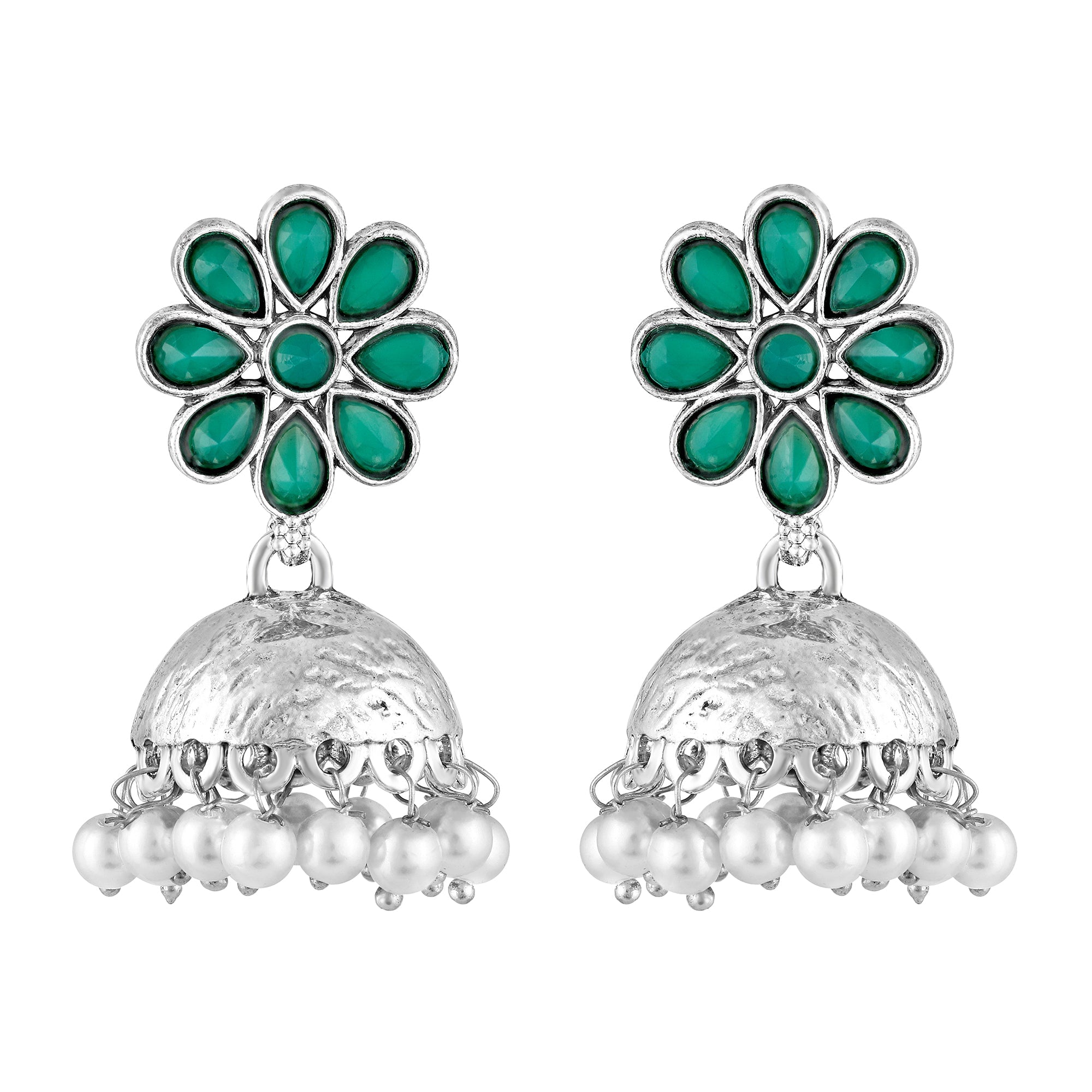 Oxidized Green Stone Earrings