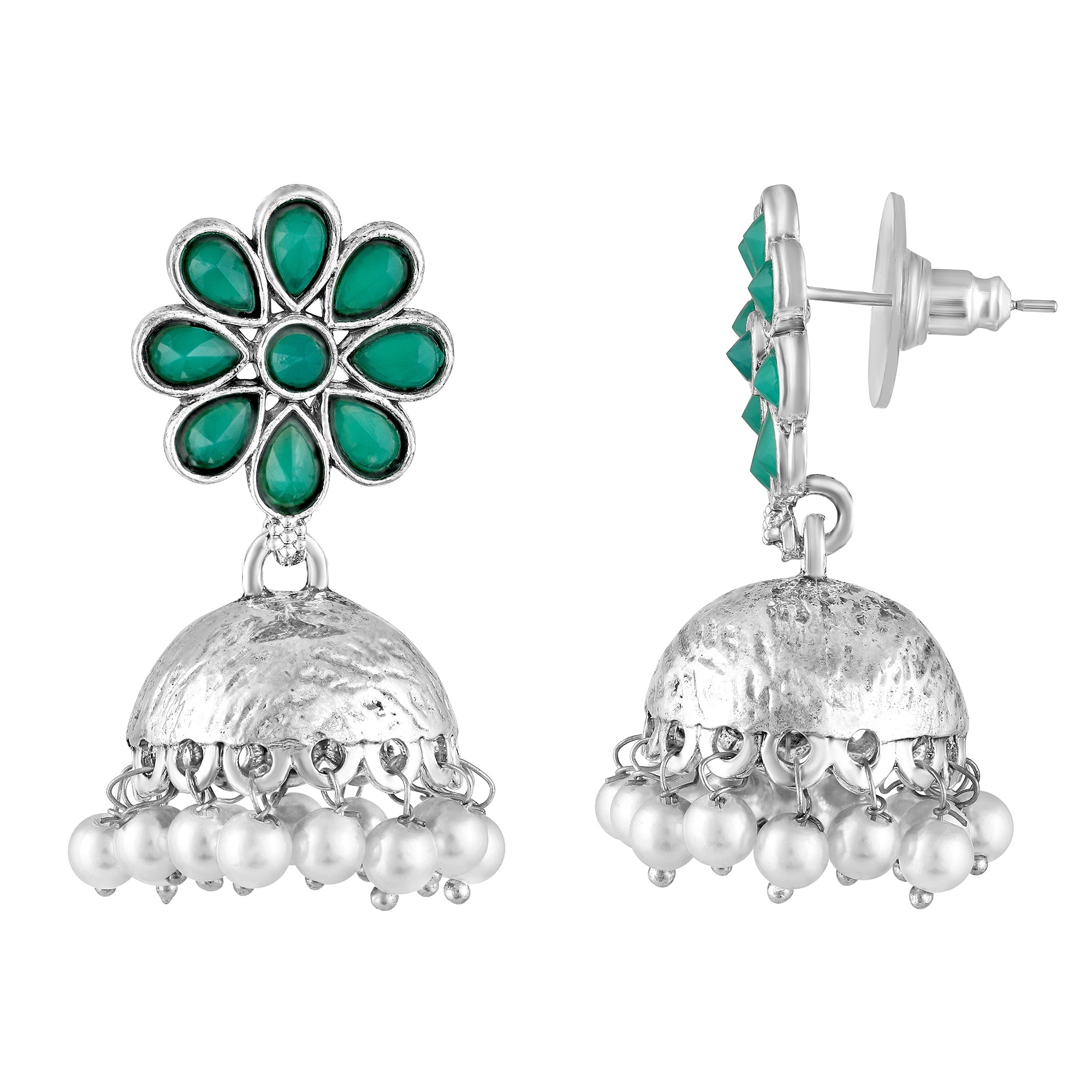 Oxidized Green Stone Earrings
