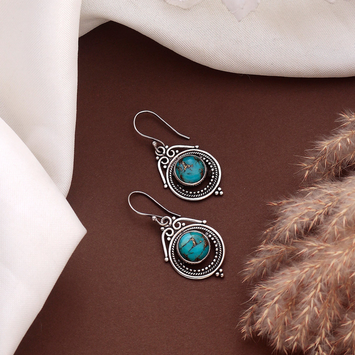 925 Sterling Silver Turquoise Earrings for Women | Handcrafted Blue Gemstone Jewelry | Classic and Stylish Design | Size 4.2x1.1 cm