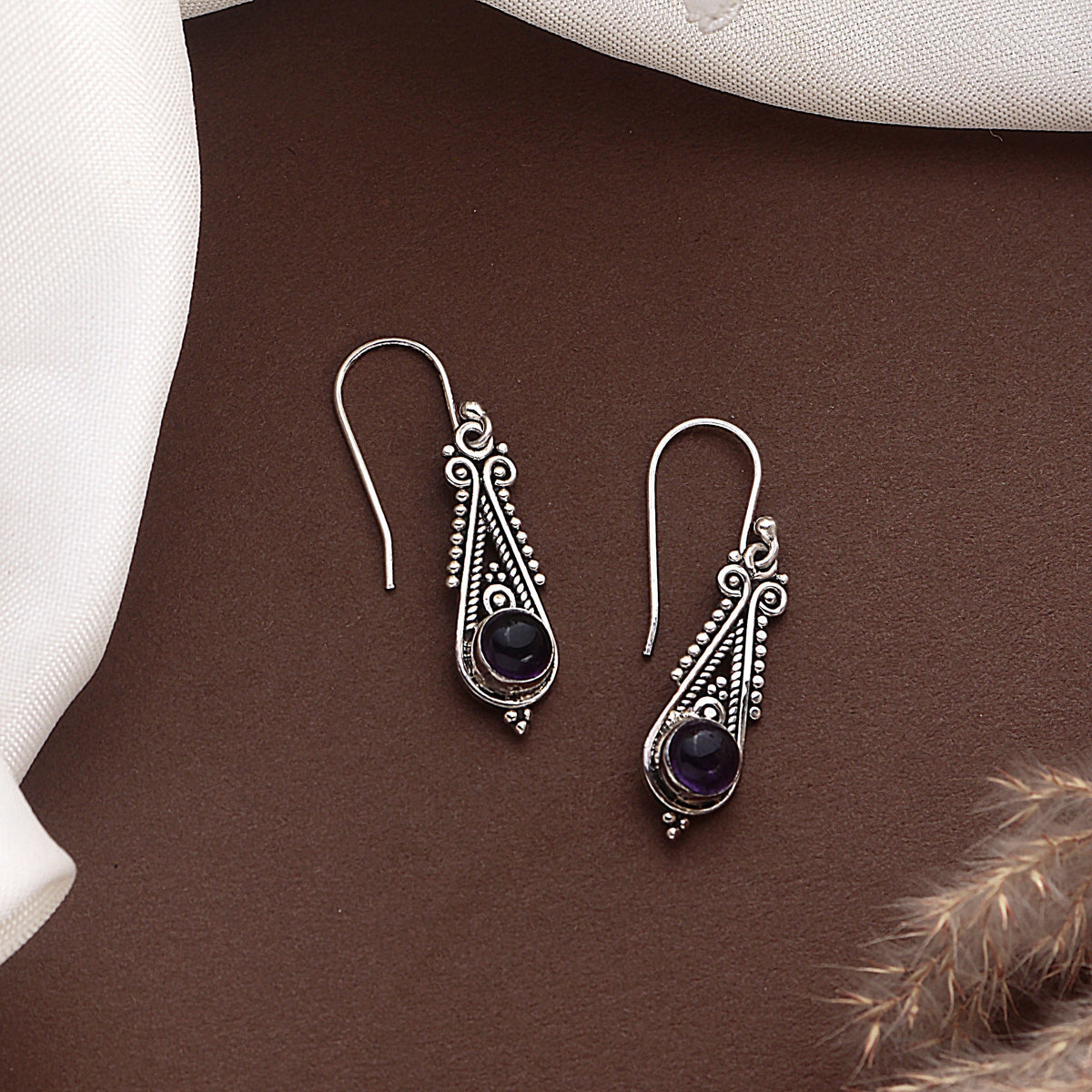 925 Sterling Silver Amethyst Drop Earrings for Women | Purple Gemstone Statement