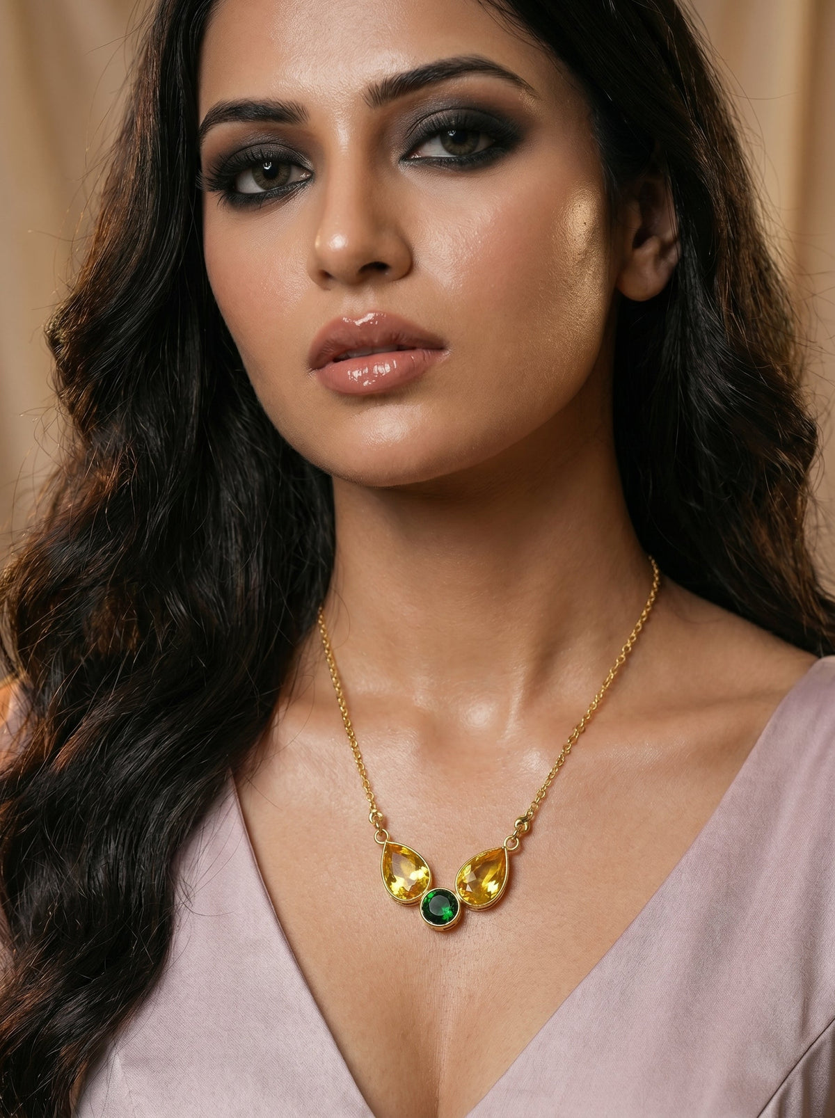 Yellow & Green Crystal Designer Elegant Pendant Necklace for Women