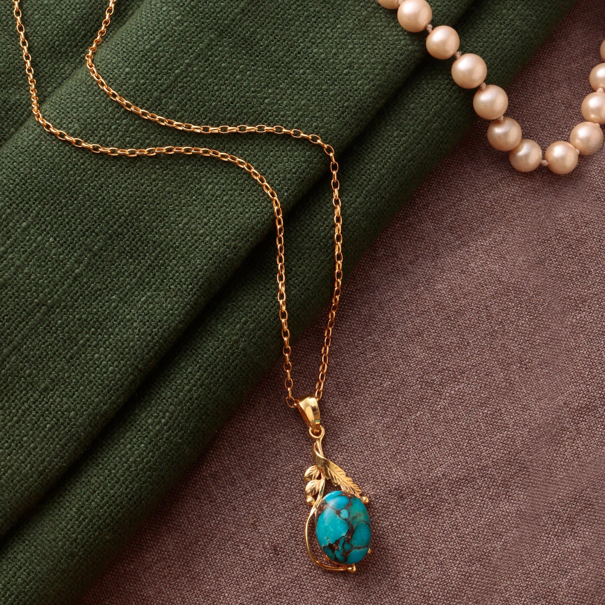 925 Sterling Silver Gold Plated Turquoise Pendant For Women, Handcrafted Gemstone Jewelry