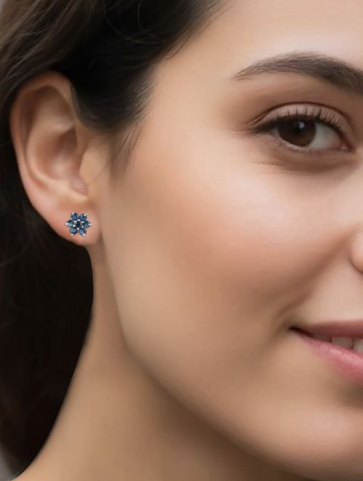 925 Sterling Silver Blue Sapphire Stud Earrings for Women | Gemstone Stud Eartop | Handmade Silver Jewelry | Elegant Daily Wear Gift
