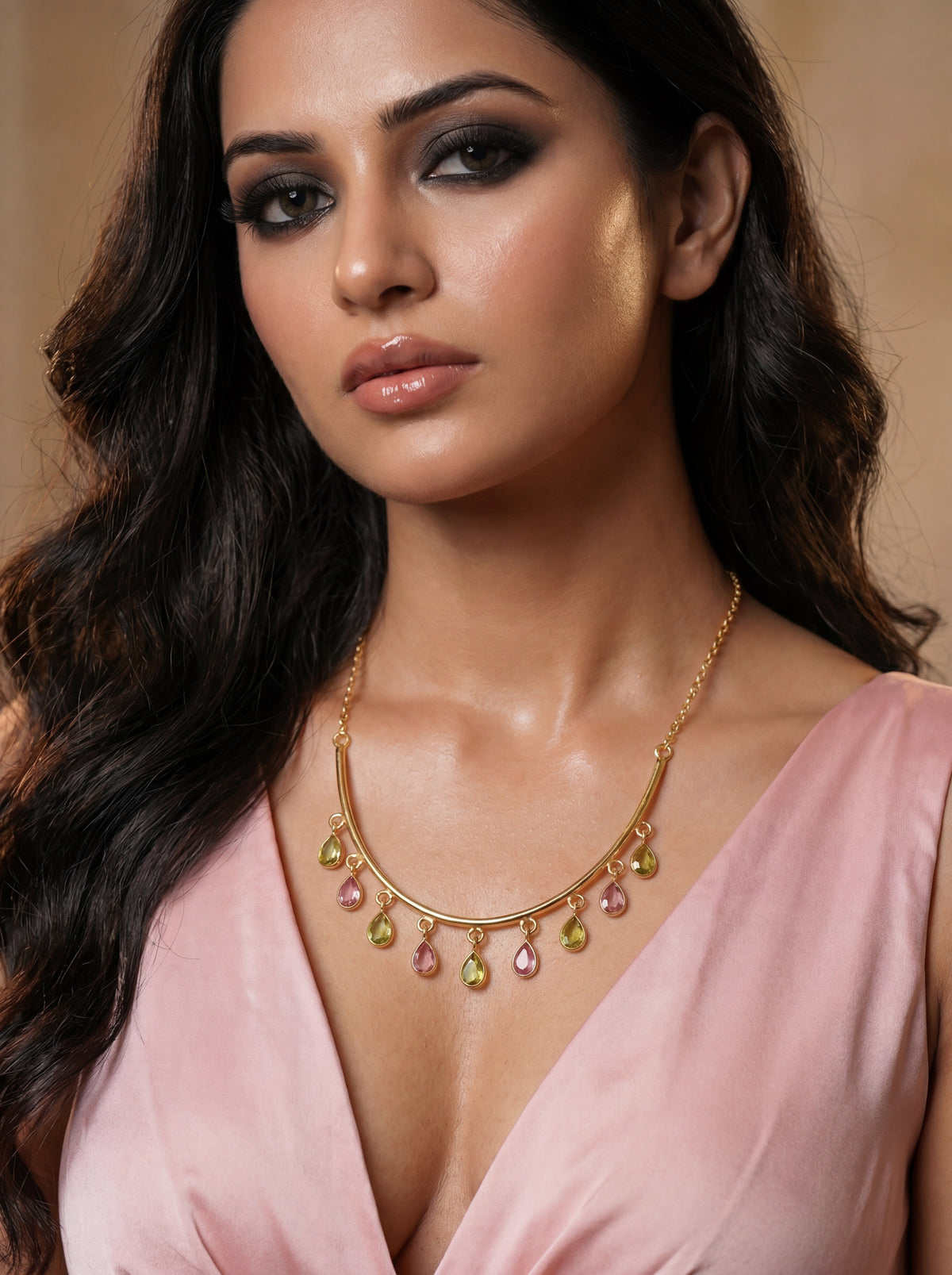 Multicolor Crystal Bar Charm  Elegant Statement Necklace for Women