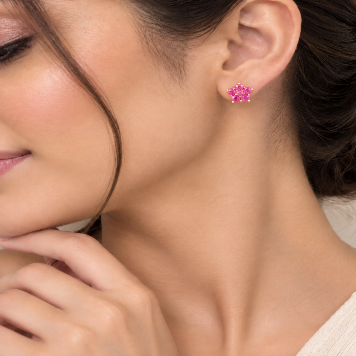 925 Sterling Silver Gold Plated Ruby Stud Earrings for Women | Gemstone Stud Eartop | Handmade Jewelry | Elegant Daily Wear Gift