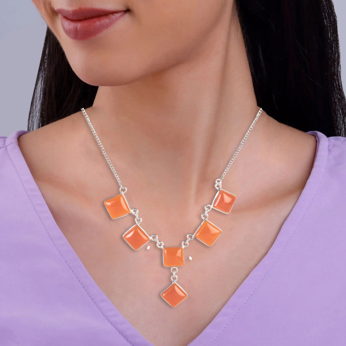 925 Sterling Silver Carnelian Pendant Necklace with 18" Chain for Women | Gemstone Jewelry | Party Wear Gift