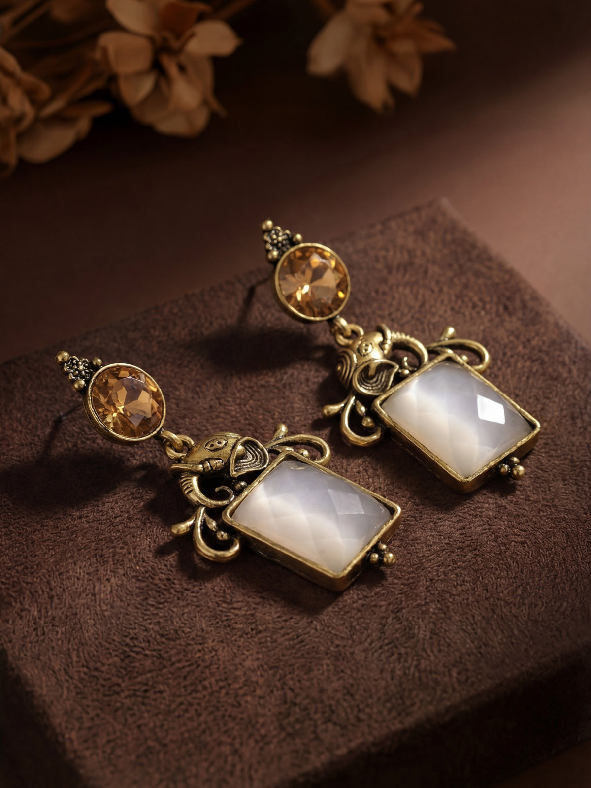 Grey Stone Statement Earrings