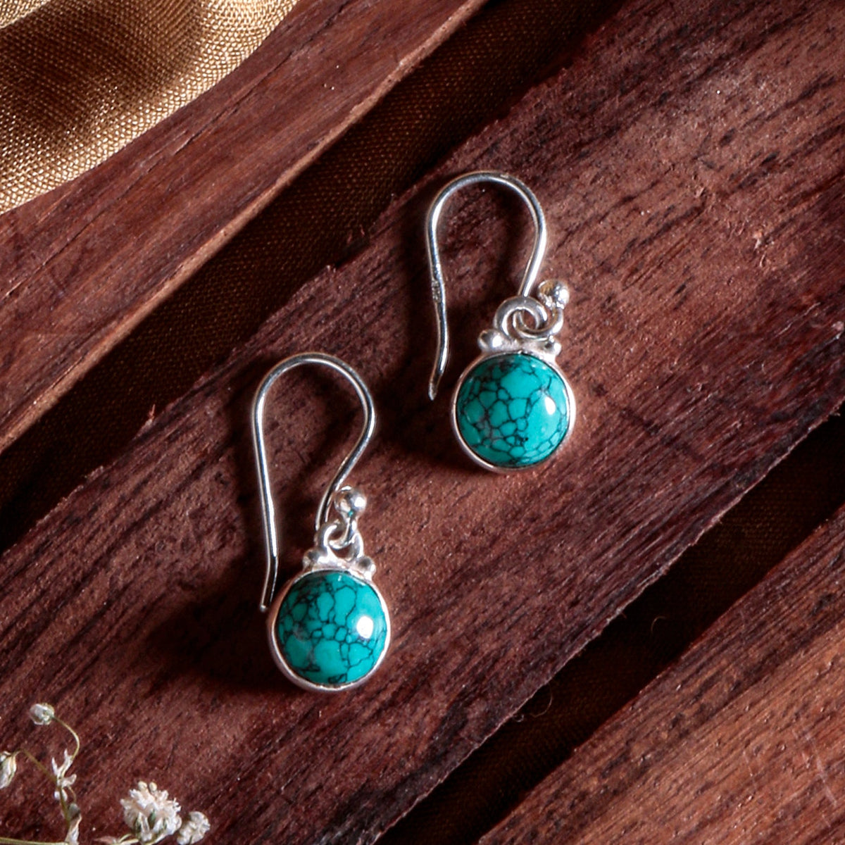 925 Silver Earrings with Turquoise handmade in bezel setting with ball earwire