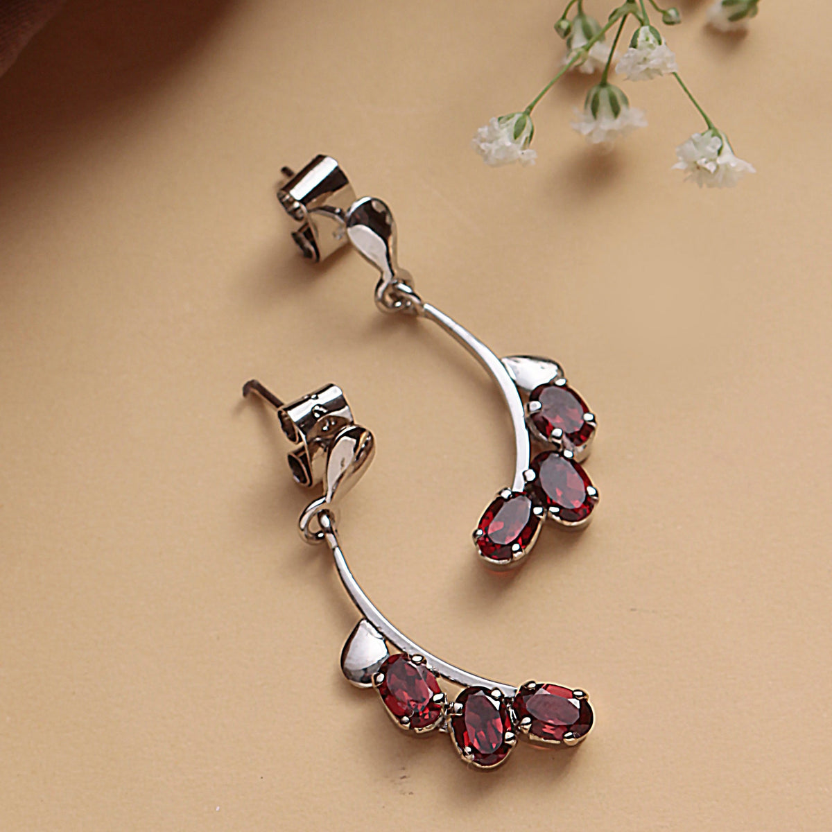 925 Sterling Silver Garnet Earrings for Women | Deep Red Healing Stone Jewelry