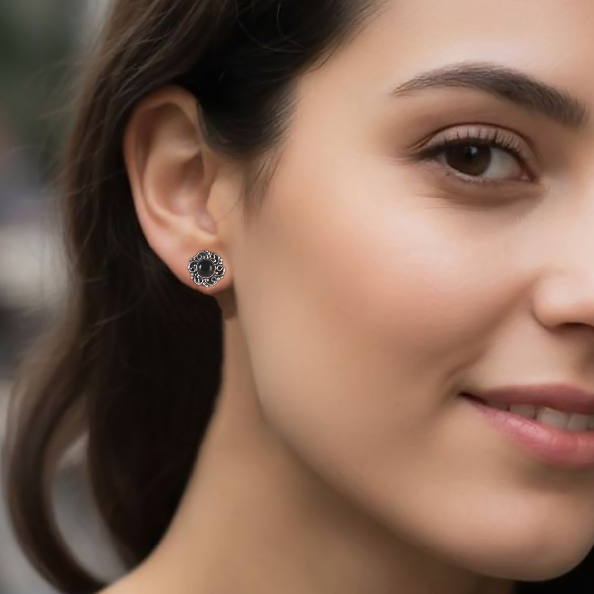925 Sterling Silver Black Onyx Eartops for Women | Natural Gemstone Jewelry | Elegant Gift