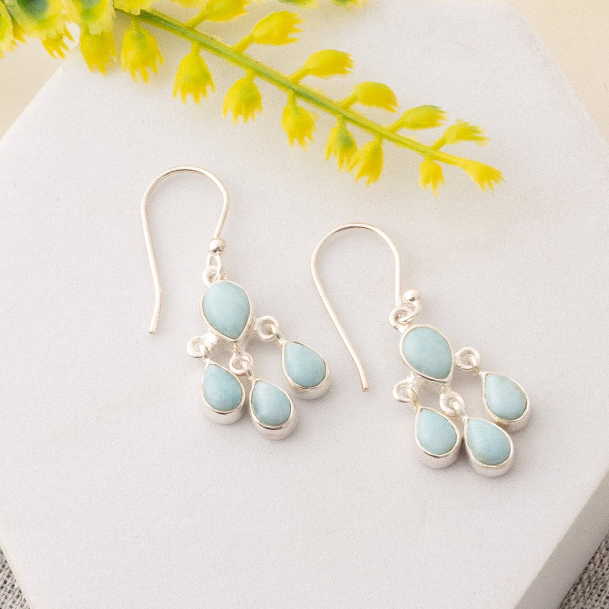 925 Sterling Silver Larimar Stone Earrings for Women | Handmade Minimalist Jewelry | Unique Healing Crystal Design |  Size 3.3x6 cm | 1 Pair