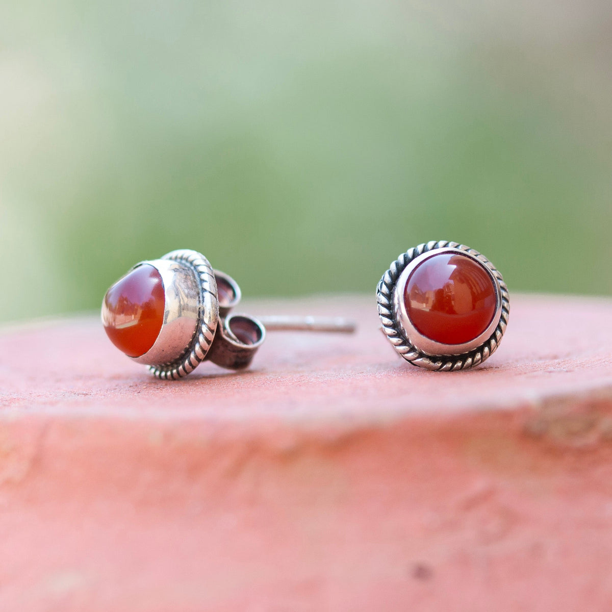 Fusionari 925 Sterling Silver Carnelian Stud Eartop for Women | Minimal Gemstone Eartops for Daily Wear