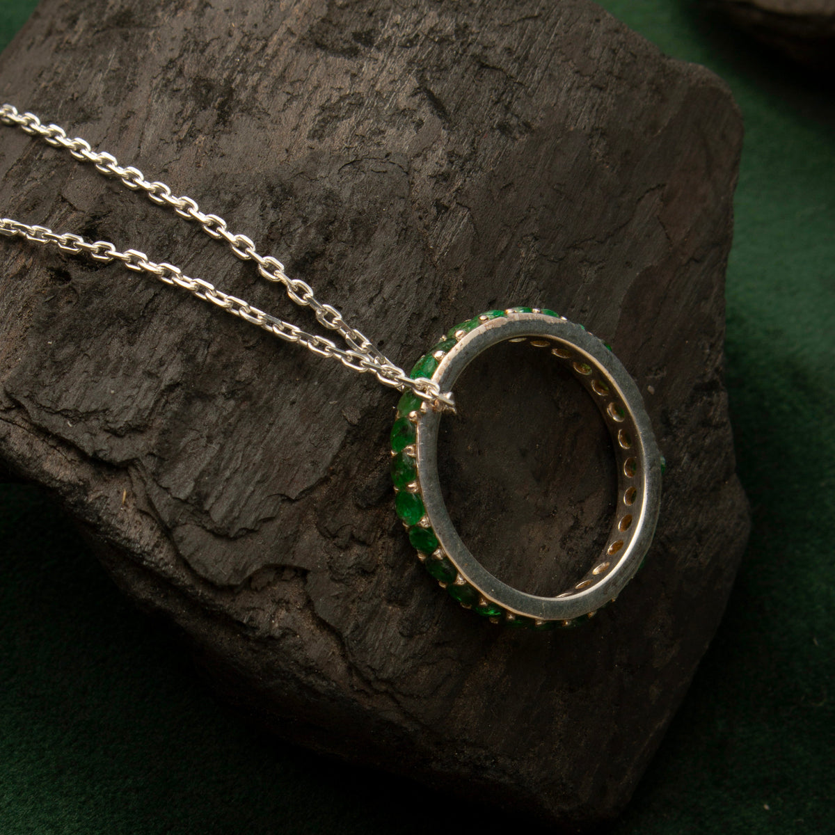 Fusionari 925 Sterling Silver Emerald Pendant for Women | Classic Green Gemstone Pendant | Without Chain