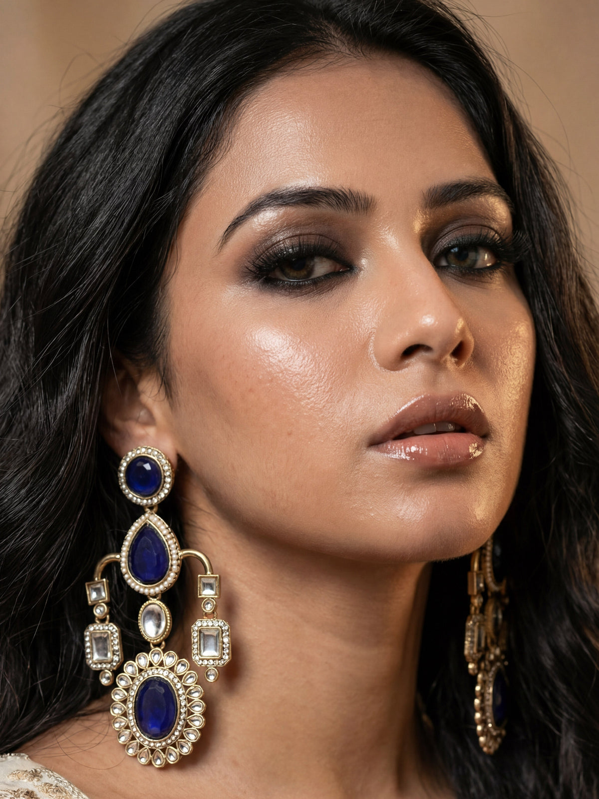 Handcrafted Blue Stone Big Chandelier Earring