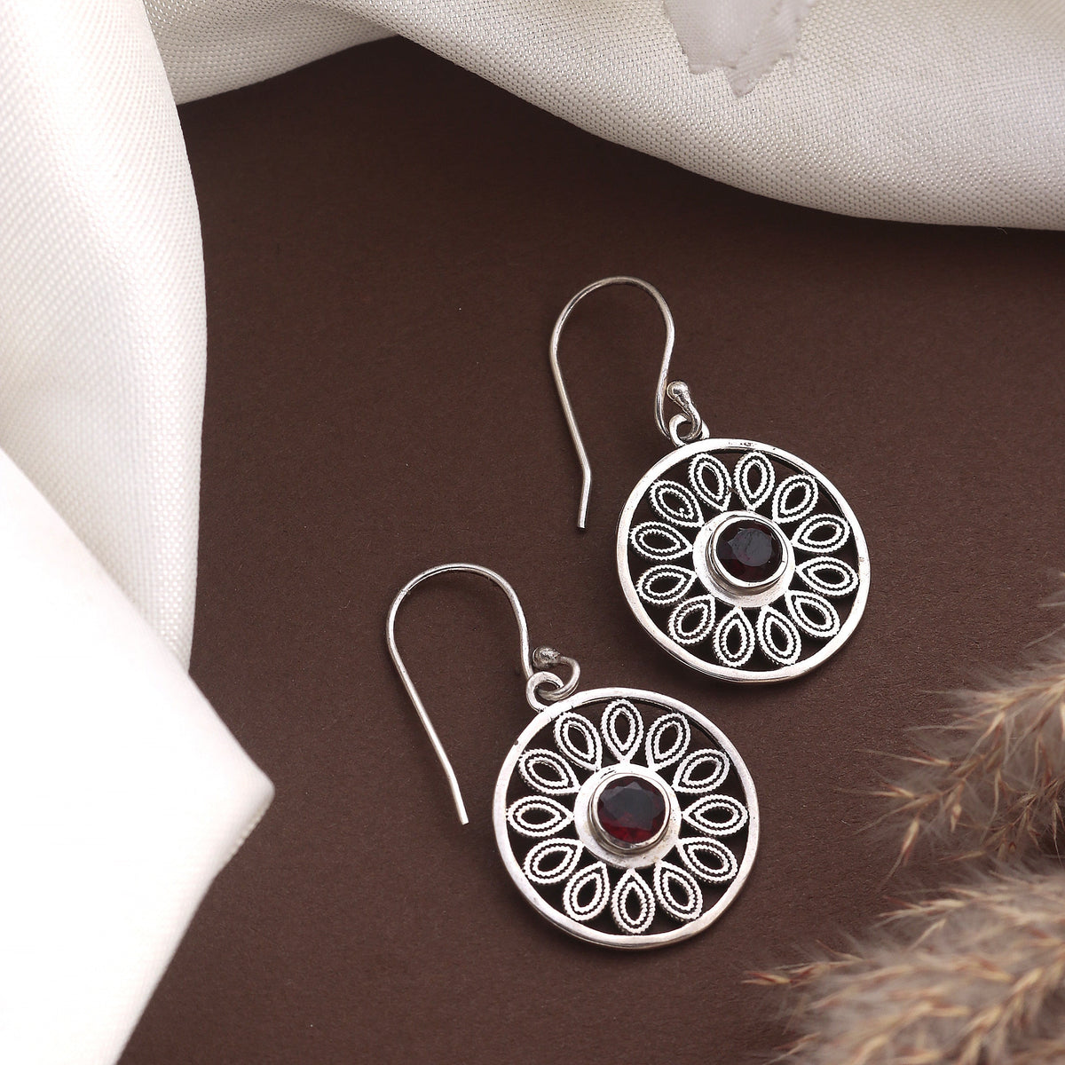 925 Sterling Silver Garnet Drop Earrings for Women | Vintage Inspired Elegant Jewelry