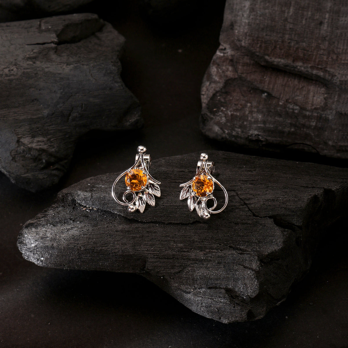 925 Sterling Silver Earrings with Citrine | Handmade Minimalist Jewelry | Elegant Timeless Design | Size 1.9x1.3 cm | One Pair